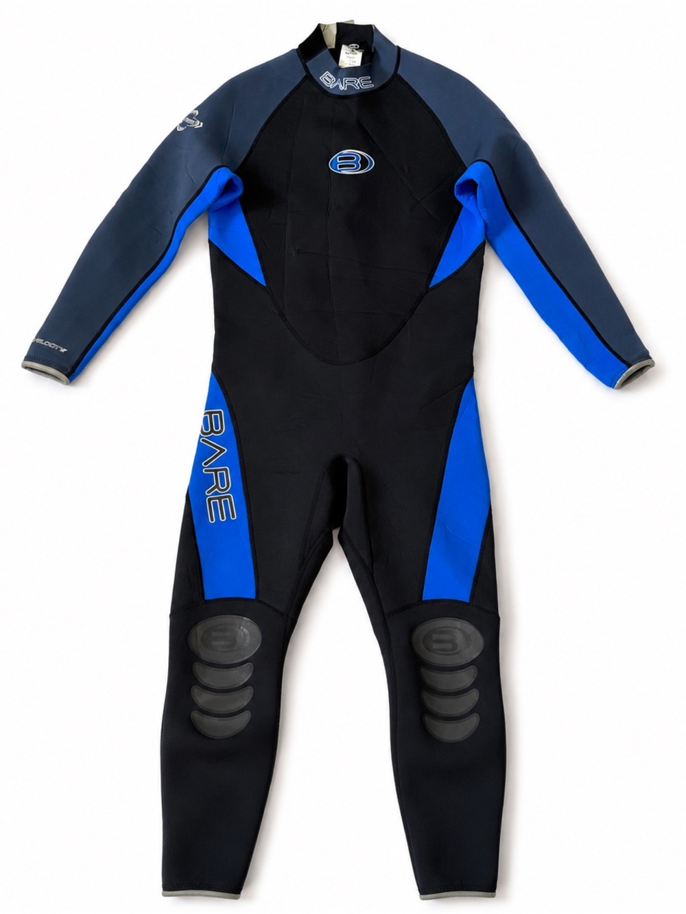 BARE Velocity Hydro Stretch 3/2mm Full Wetsuit Mens L Blue Black Scuba Dive Surf